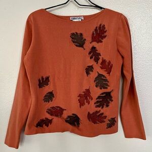 WinterSilks Embroidered Fall Leaves Sweater